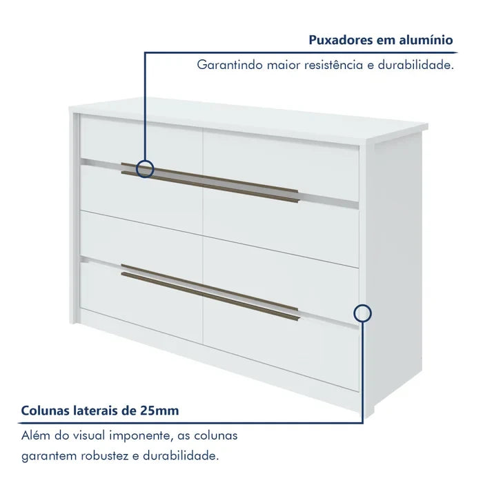 Cômoda Urban 8 Gavetas Espresso Móveis Branco