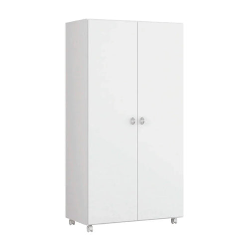 Armário Multiuso Alto 2 Portas com Rodízios e Nicho para Eletro - 100% MDF Branco [Organizador Universal]